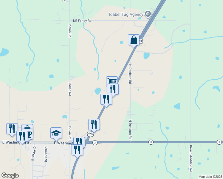 map of restaurants, bars, coffee shops, grocery stores, and more near 662-840 Northeast Lincoln Road in Idabel