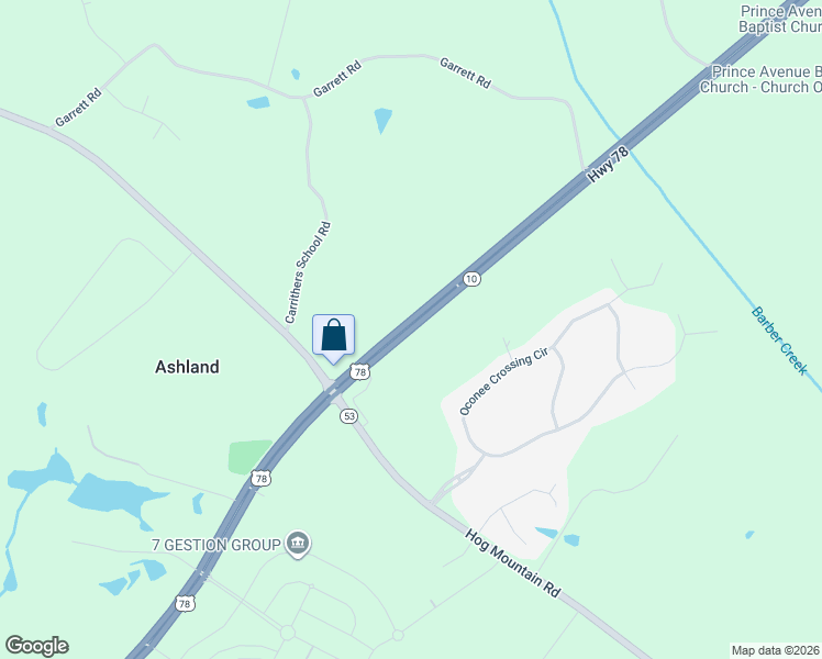 map of restaurants, bars, coffee shops, grocery stores, and more near 4501 Monroe Highway in Bogart