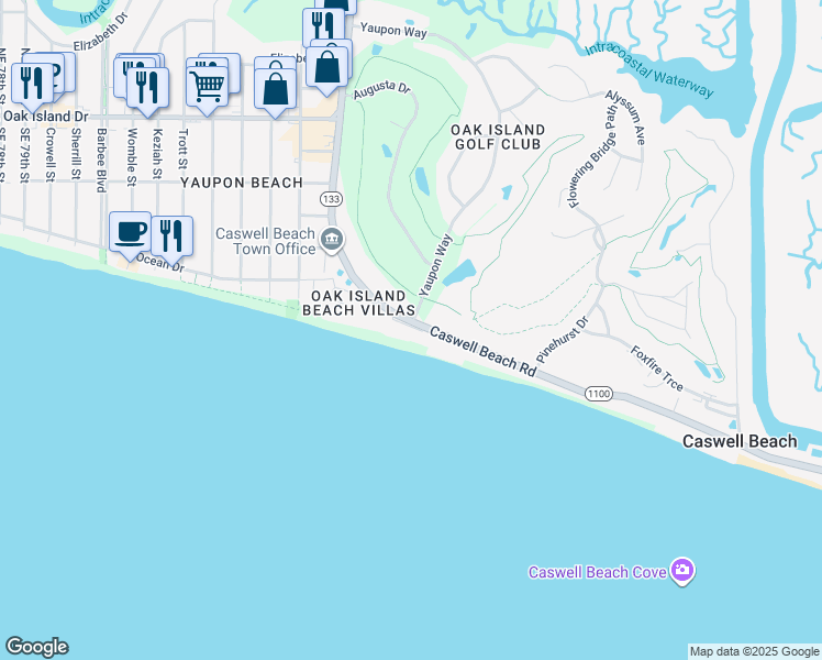 map of restaurants, bars, coffee shops, grocery stores, and more near 916 State Route 1100 in Caswell Beach
