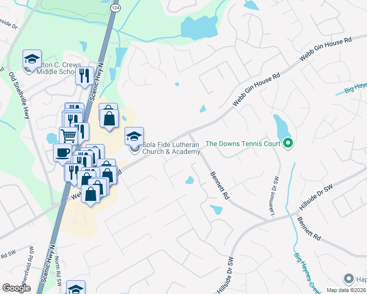 map of restaurants, bars, coffee shops, grocery stores, and more near 1201 Eli Lane in Lawrenceville