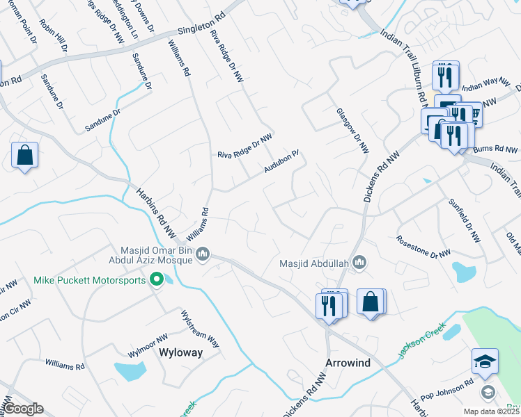 map of restaurants, bars, coffee shops, grocery stores, and more near 5314 Waverly Trce in Norcross
