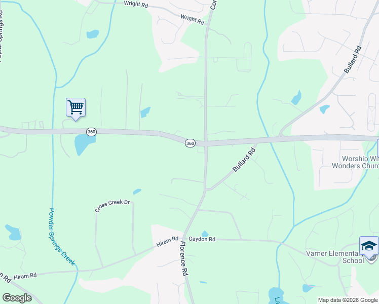 map of restaurants, bars, coffee shops, grocery stores, and more near 5311 Macland Road in Powder Springs