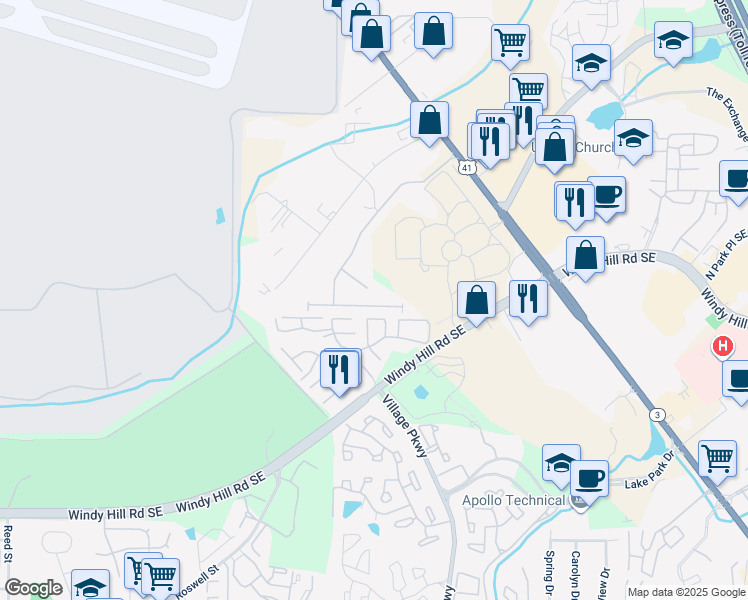 map of restaurants, bars, coffee shops, grocery stores, and more near 2038 Brightleaf Way in Marietta
