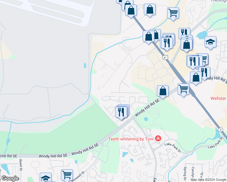 map of restaurants, bars, coffee shops, grocery stores, and more near 1925 Brightleaf Way in Marietta