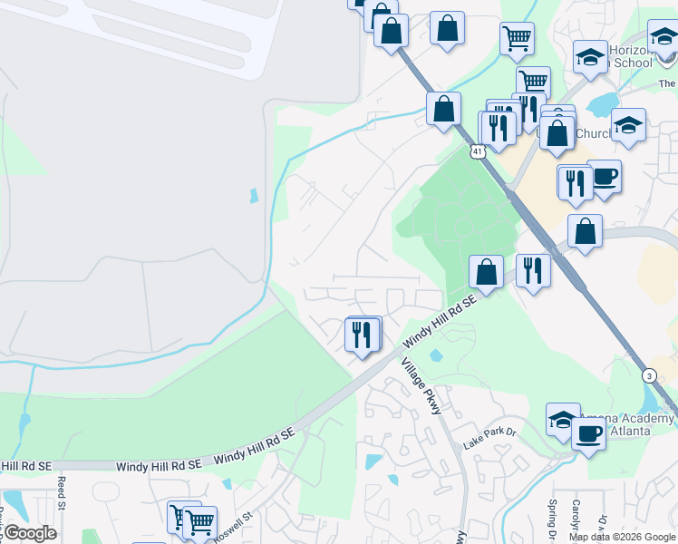 map of restaurants, bars, coffee shops, grocery stores, and more near 1925 Brightleaf Way in Marietta