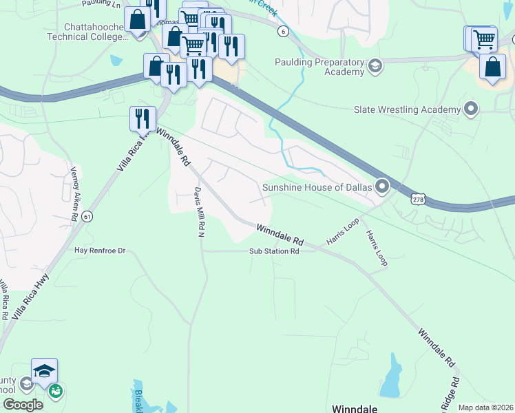 map of restaurants, bars, coffee shops, grocery stores, and more near 515 Winndale Road in Dallas