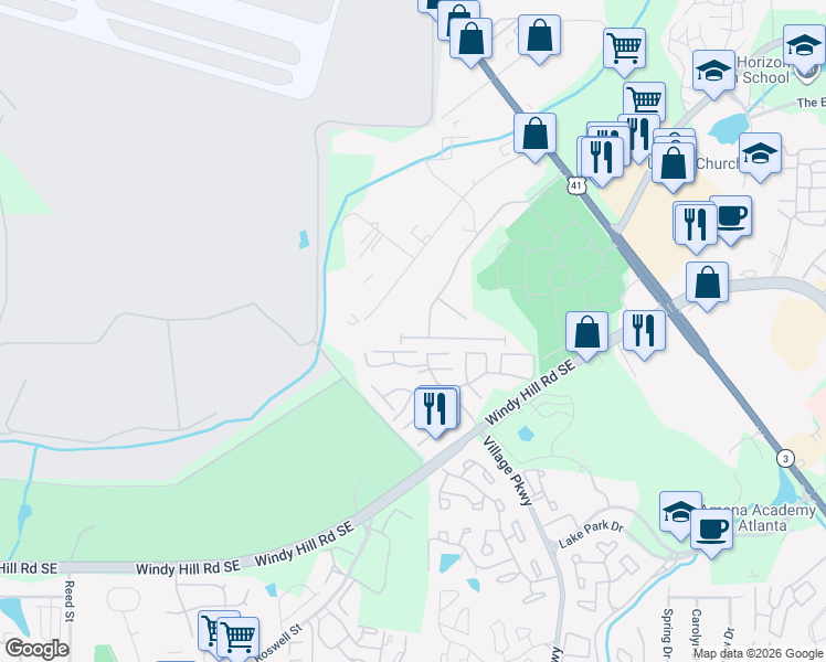 map of restaurants, bars, coffee shops, grocery stores, and more near 1937 Brightleaf Way in Marietta