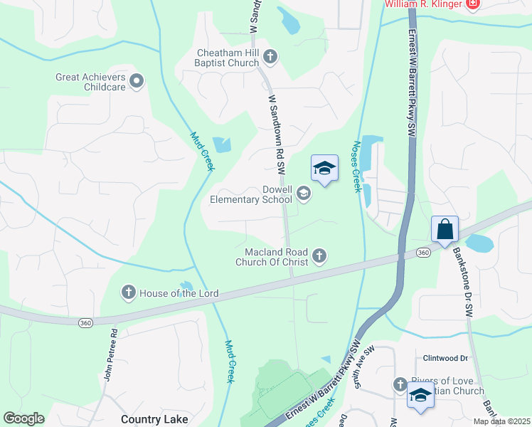 map of restaurants, bars, coffee shops, grocery stores, and more near 2840 Alan Drive Southwest in Marietta