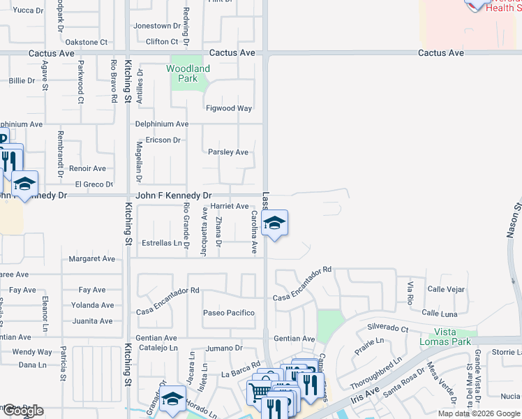 map of restaurants, bars, coffee shops, grocery stores, and more near 15080 Carolina Avenue in Moreno Valley