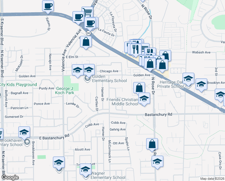map of restaurants, bars, coffee shops, grocery stores, and more near 920 Medwick Lane in Placentia