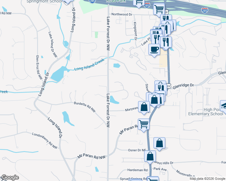 map of restaurants, bars, coffee shops, grocery stores, and more near 705 Lake Summit Drive in Sandy Springs