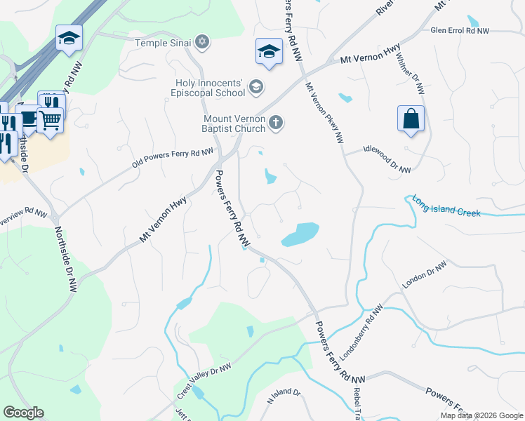 map of restaurants, bars, coffee shops, grocery stores, and more near 885 Curlew Court Northwest in Atlanta