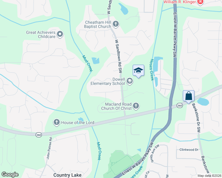 map of restaurants, bars, coffee shops, grocery stores, and more near 2833 Alan Drive Southwest in Marietta