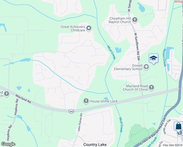map of restaurants, bars, coffee shops, grocery stores, and more near 3142 Summerton Court in Powder Springs