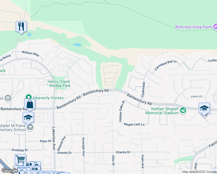 map of restaurants, bars, coffee shops, grocery stores, and more near 18948 Spectacular Bid Lane in Yorba Linda
