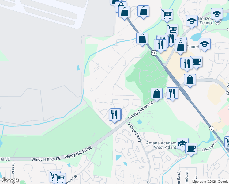 map of restaurants, bars, coffee shops, grocery stores, and more near 1863 Caswell Parkway in Marietta