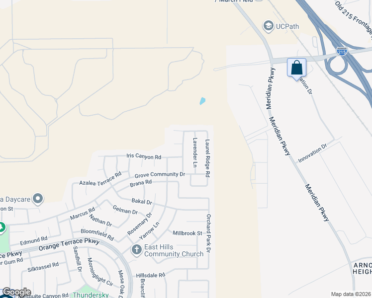 map of restaurants, bars, coffee shops, grocery stores, and more near 8236 Golden Poppy Road in Riverside