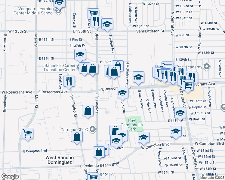 map of restaurants, bars, coffee shops, grocery stores, and more near 712 1/4 Rosecrans Avenue in Los Angeles