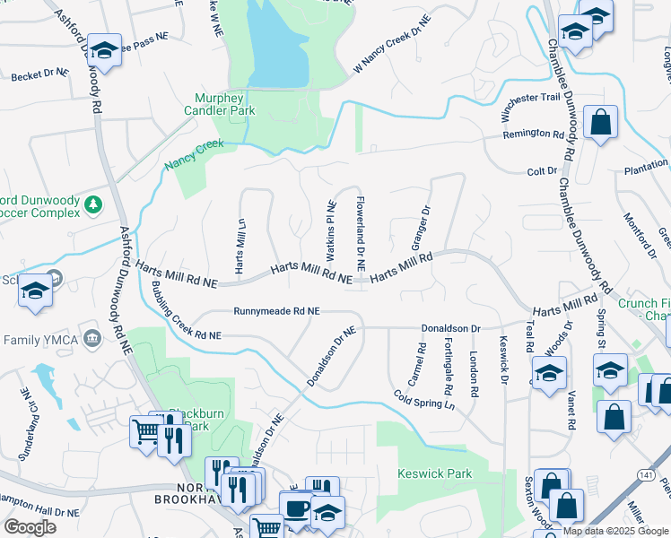 map of restaurants, bars, coffee shops, grocery stores, and more near 3749 Watkins Place Northeast in Atlanta