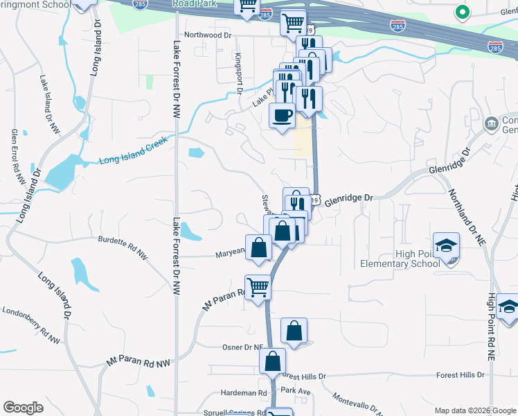 map of restaurants, bars, coffee shops, grocery stores, and more near 30 Chastain Cove in Atlanta