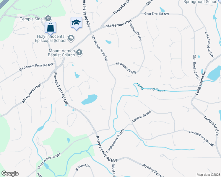 map of restaurants, bars, coffee shops, grocery stores, and more near 5370 Mount Vernon Parkway Northwest in Atlanta