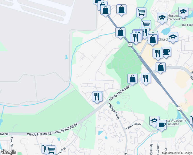 map of restaurants, bars, coffee shops, grocery stores, and more near 1863 Caswell Parkway in Marietta