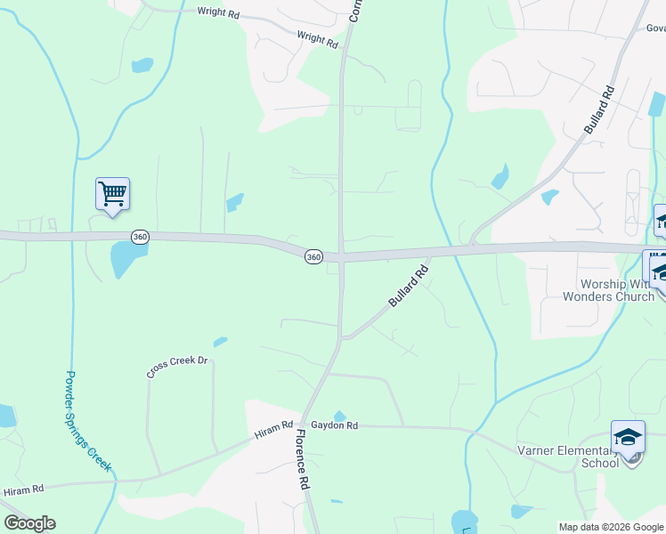 map of restaurants, bars, coffee shops, grocery stores, and more near 5255 Macland Road in Powder Springs