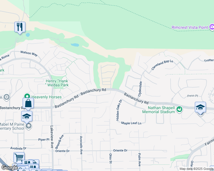 map of restaurants, bars, coffee shops, grocery stores, and more near 18948 Spectacular Bid Lane in Yorba Linda