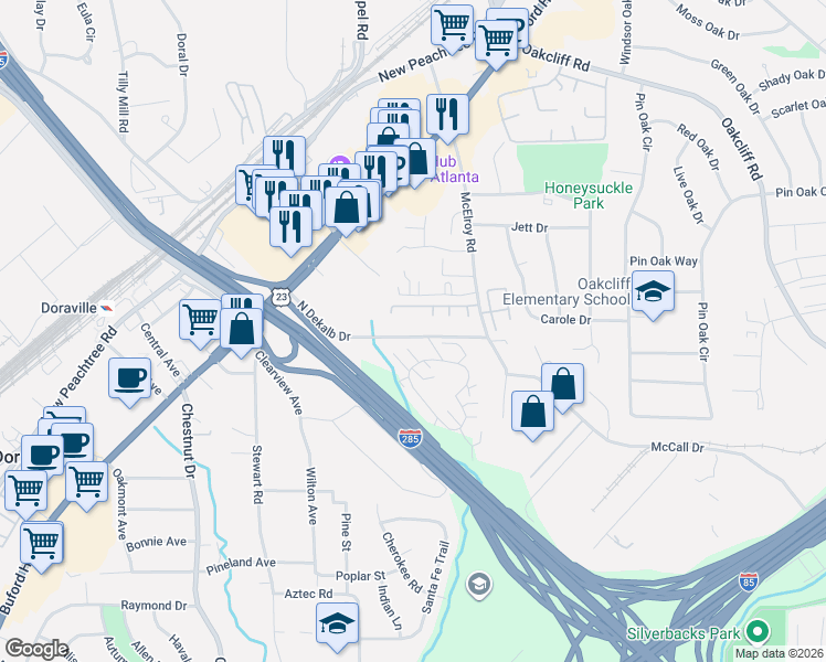 map of restaurants, bars, coffee shops, grocery stores, and more near 2929 North Dekalb Drive in Atlanta