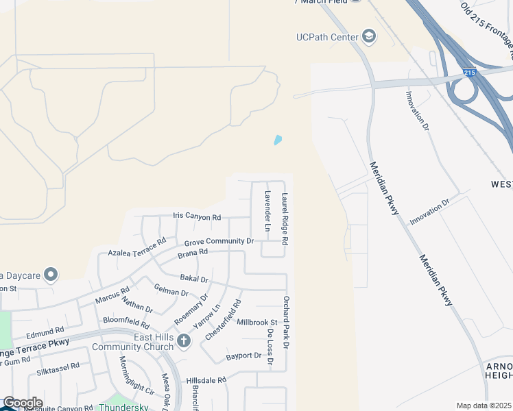 map of restaurants, bars, coffee shops, grocery stores, and more near 8236 Golden Poppy Road in Riverside