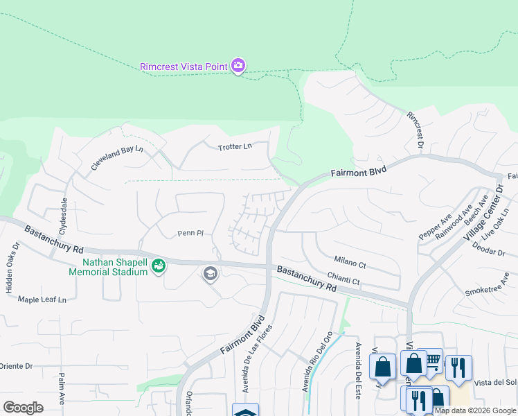 map of restaurants, bars, coffee shops, grocery stores, and more near 4098 Villa Pasado in Yorba Linda
