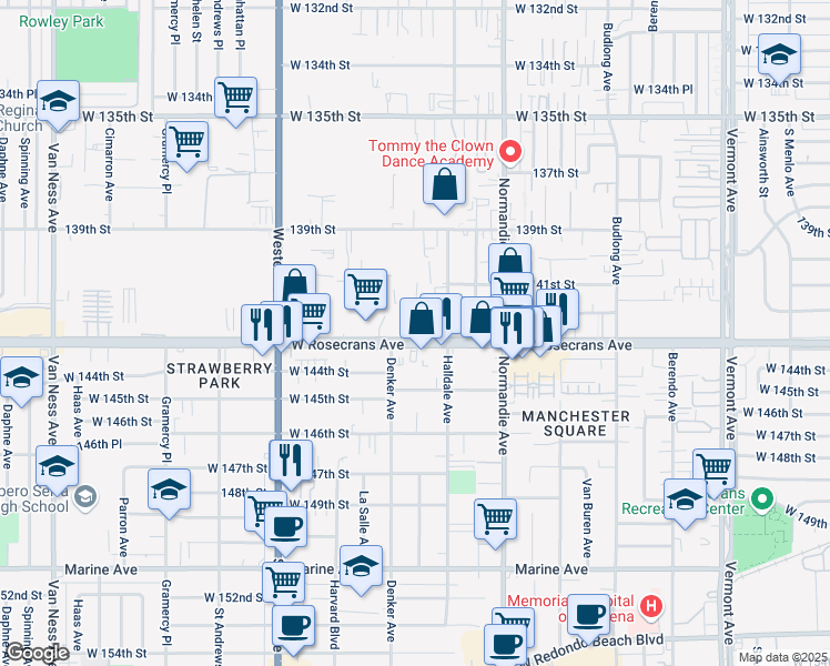 map of restaurants, bars, coffee shops, grocery stores, and more near 1522 Rosecrans Avenue in Gardena