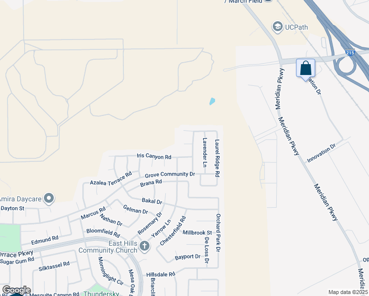 map of restaurants, bars, coffee shops, grocery stores, and more near 20815 Orchid Way in Riverside