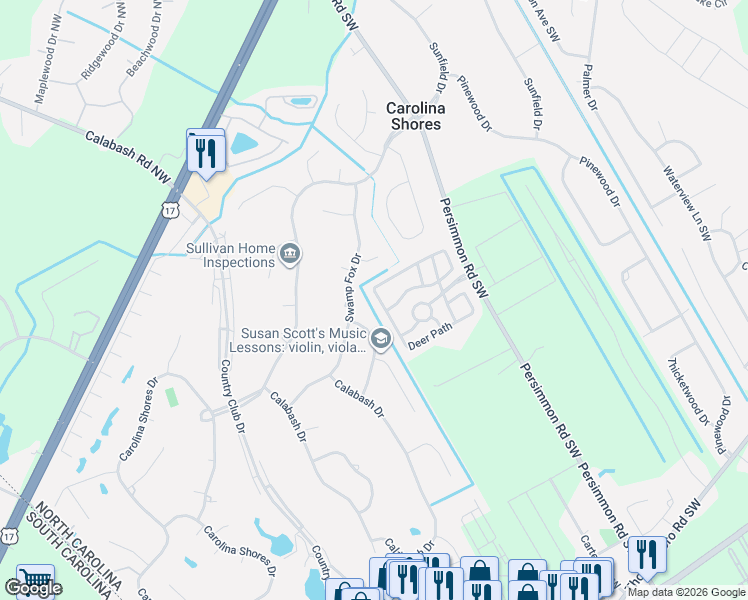 map of restaurants, bars, coffee shops, grocery stores, and more near 465 Deer Path in Calabash
