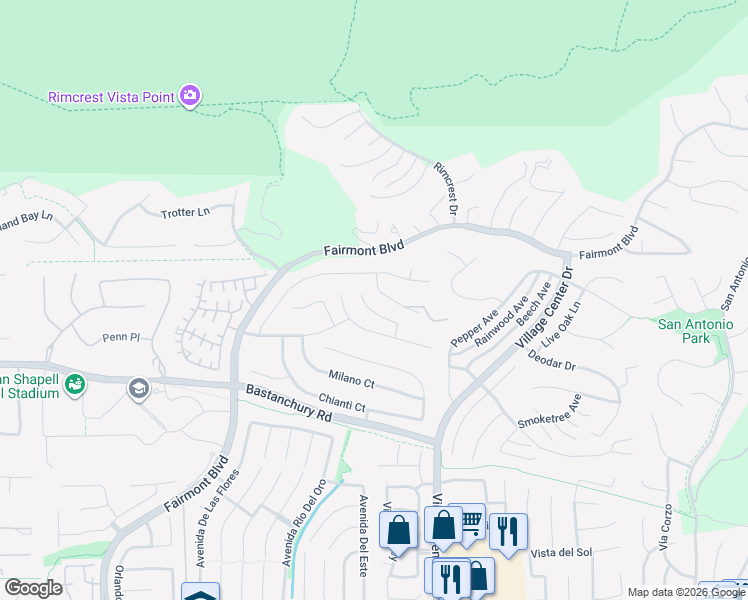 map of restaurants, bars, coffee shops, grocery stores, and more near 20336 Umbria Way in Yorba Linda