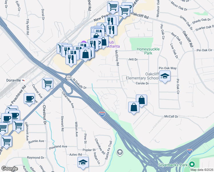 map of restaurants, bars, coffee shops, grocery stores, and more near 2980 Ashlyn Crest Court in Doraville