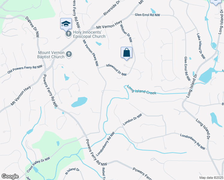 map of restaurants, bars, coffee shops, grocery stores, and more near 5405 Mount Vernon Parkway Northwest in Sandy Springs