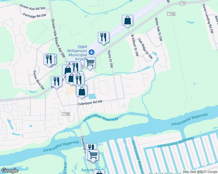 map of restaurants, bars, coffee shops, grocery stores, and more near 1640 Sand Harbor Circle in Ocean Isle Beach