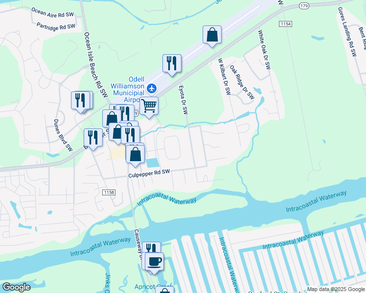 map of restaurants, bars, coffee shops, grocery stores, and more near 1640 Sand Harbor Circle in Ocean Isle Beach