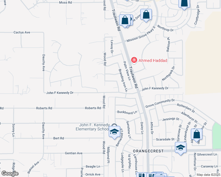 map of restaurants, bars, coffee shops, grocery stores, and more near 19131 Camassia Court in Riverside