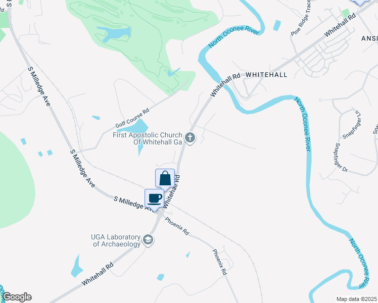 map of restaurants, bars, coffee shops, grocery stores, and more near 745 Whitehall Road in Athens