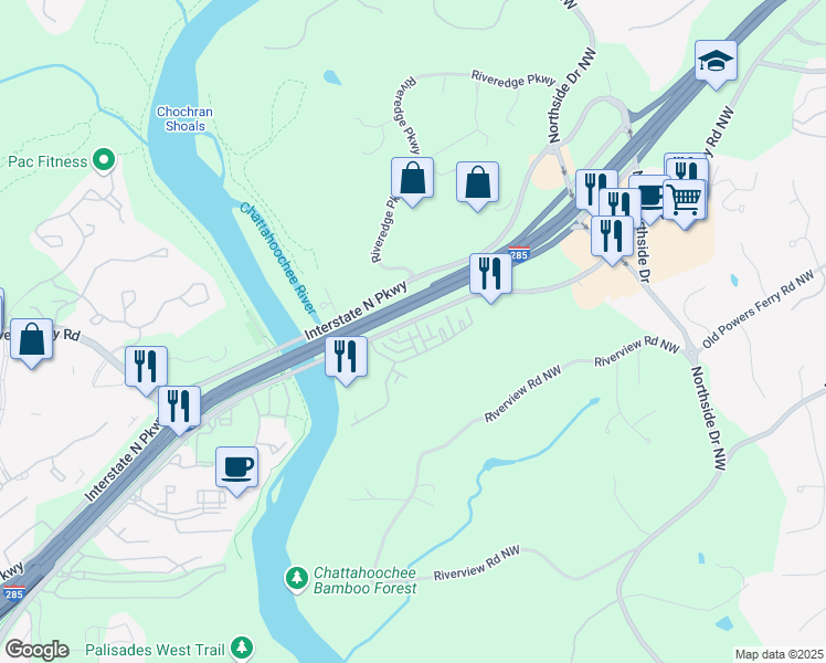 map of restaurants, bars, coffee shops, grocery stores, and more near 2022 Powers Ferry Rd NW in Atlanta