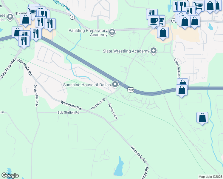 map of restaurants, bars, coffee shops, grocery stores, and more near 104 Silver Ridge Drive in Dallas