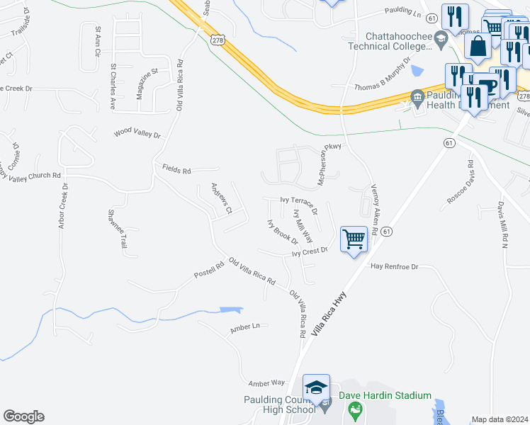 map of restaurants, bars, coffee shops, grocery stores, and more near 327 Ivy Brook Drive in Dallas
