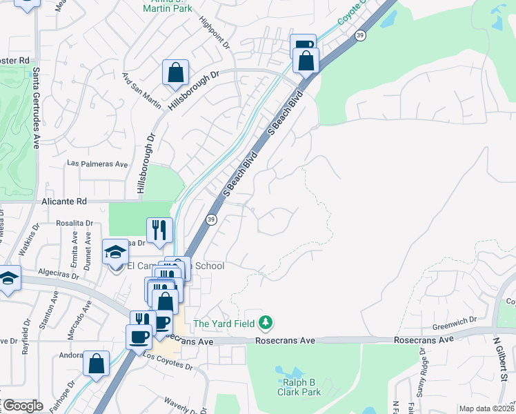 map of restaurants, bars, coffee shops, grocery stores, and more near 2951 Hawks Pointe Court in Fullerton