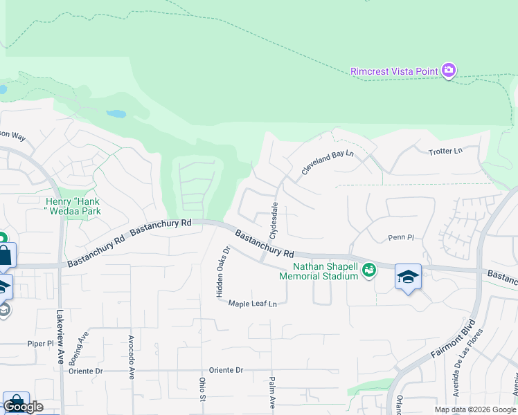 map of restaurants, bars, coffee shops, grocery stores, and more near 19204 Lipizzan Lane in Yorba Linda