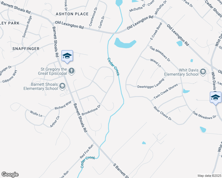 map of restaurants, bars, coffee shops, grocery stores, and more near 400 Brookstone Drive in Athens