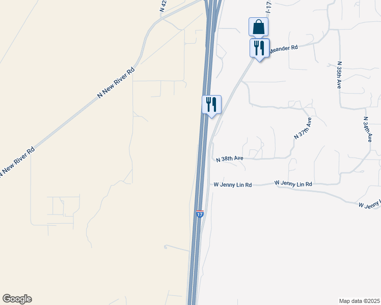 map of restaurants, bars, coffee shops, grocery stores, and more near 46012 North Black Canyon Highway in New River