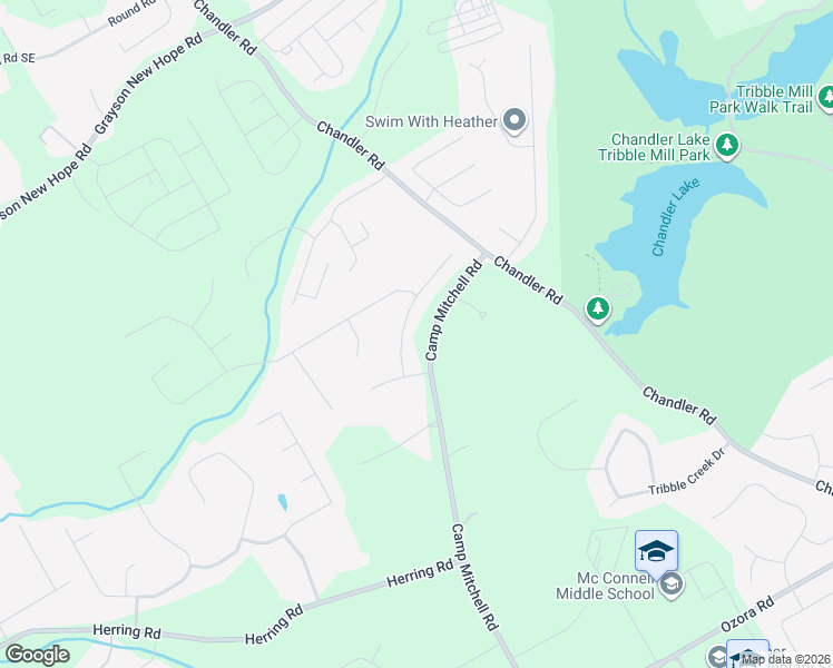 map of restaurants, bars, coffee shops, grocery stores, and more near 445 Flowering Trail in Grayson