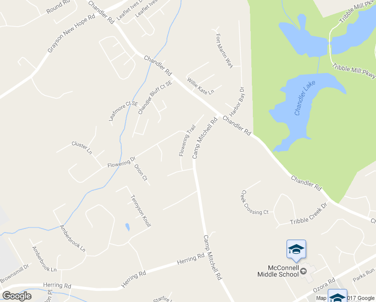 map of restaurants, bars, coffee shops, grocery stores, and more near 445 Flowering Trail in Grayson